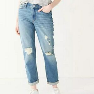 SO Low Rise Boyfriend Jeans Wide Leg Relaxed Distressed Destroyed 13 31"